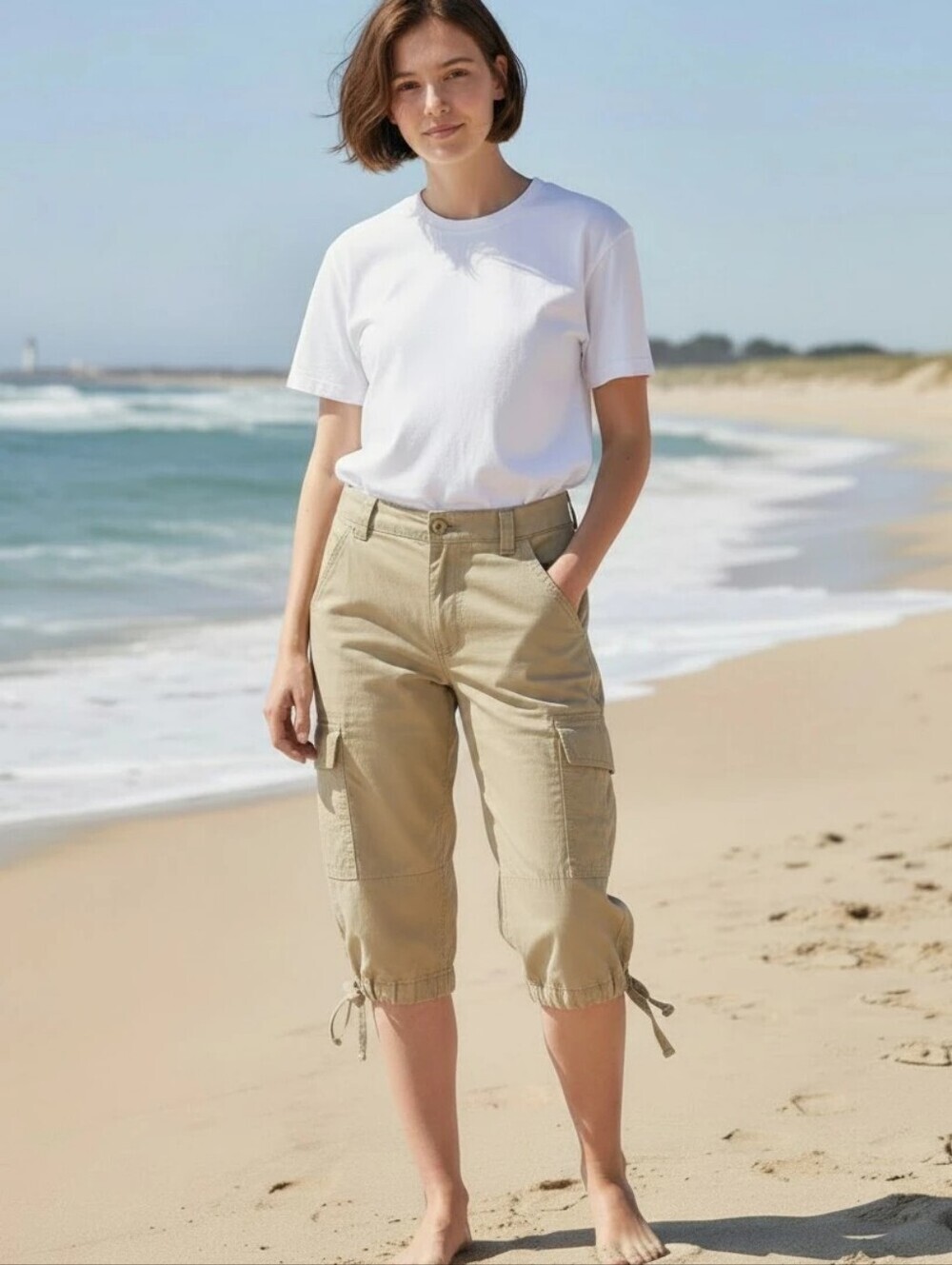 Nevada Womens Beige Cargo Capris 100% Cotton